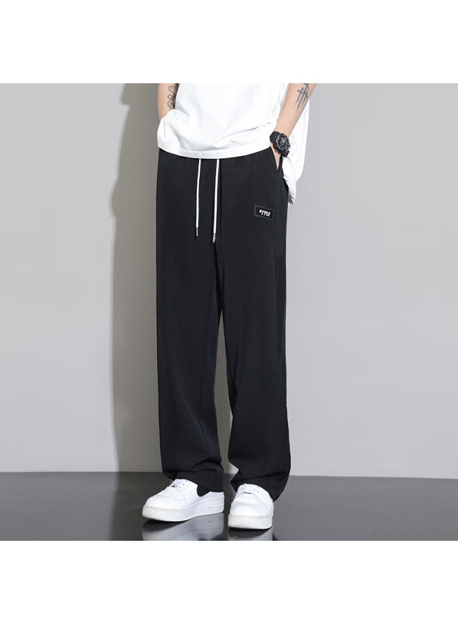Dingfengbaoluo Men's Casual Pants Spring Summer Cool Feeling Quick Dry Sports Loose Straight Tube Breathable Drape Pants K516 Black 3XL - Image 1