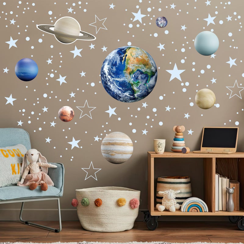 Robmoda Glow in The Dark Stars Solar System Wall Decals, The Earth Wall Stickers for Bedroom, Baby Nursery Planets Sticker Decoration for Ceiling (Blue) - Image 4