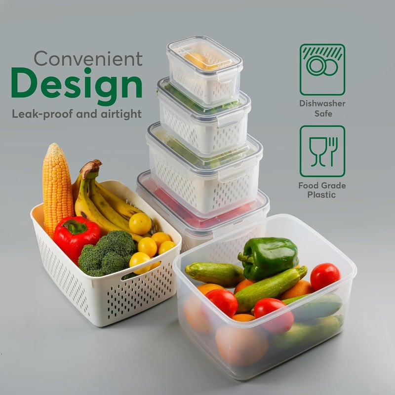 5 Set Fruit Storage Containers For Fridge With Colanders Dishwasher Safe, Leakproof And Vegetable Bpa-Free Plastic, Produce Keep Berry Veggie Meat Fresh - Image 5