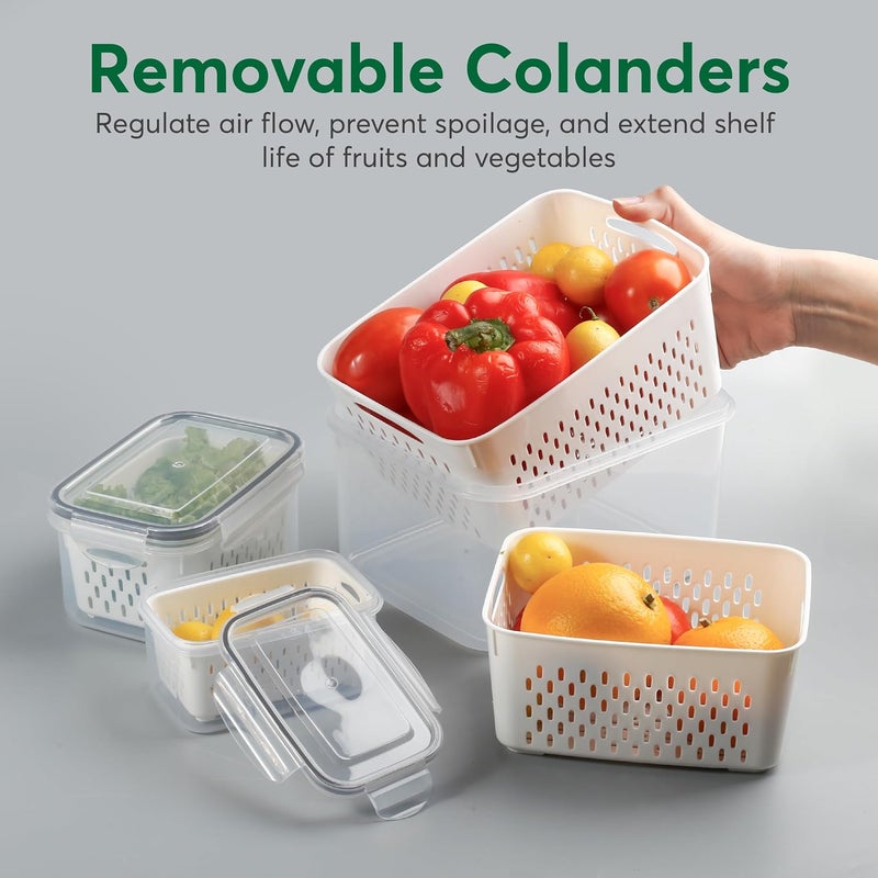 5 Set Fruit Storage Containers For Fridge With Colanders Dishwasher Safe, Leakproof And Vegetable Bpa-Free Plastic, Produce Keep Berry Veggie Meat Fresh - Image 4