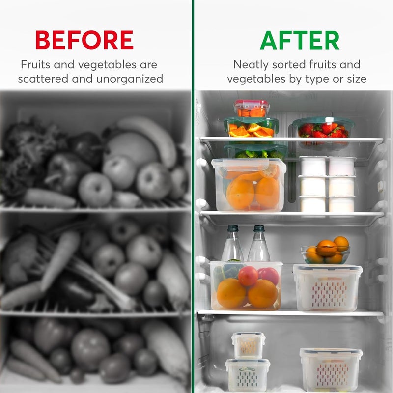 5 Set Fruit Storage Containers For Fridge With Colanders Dishwasher Safe, Leakproof And Vegetable Bpa-Free Plastic, Produce Keep Berry Veggie Meat Fresh - Image 3