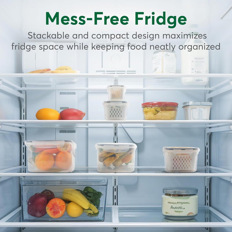 5 Set Fruit Storage Containers For Fridge With Colanders Dishwasher Safe, Leakproof And Vegetable Bpa-Free Plastic, Produce Keep Berry Veggie Meat Fresh - Image 2