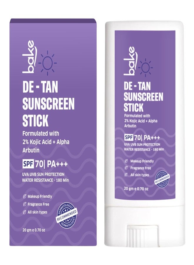 BAKE De-Tan Water Resistant Sunscreen Stick SPF 70 PA++++ with 2% Kojic Acid & Alpha Arbutin | Lightweight, No White Cast | For All Skin Types | For Pigmentation & Dark Spots - 20g - Image 1