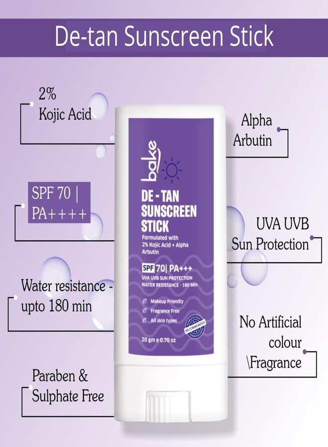 BAKE De-Tan Water Resistant Sunscreen Stick SPF 70 PA++++ with 2% Kojic Acid & Alpha Arbutin | Lightweight, No White Cast | For All Skin Types | For Pigmentation & Dark Spots - 20g - Image 3