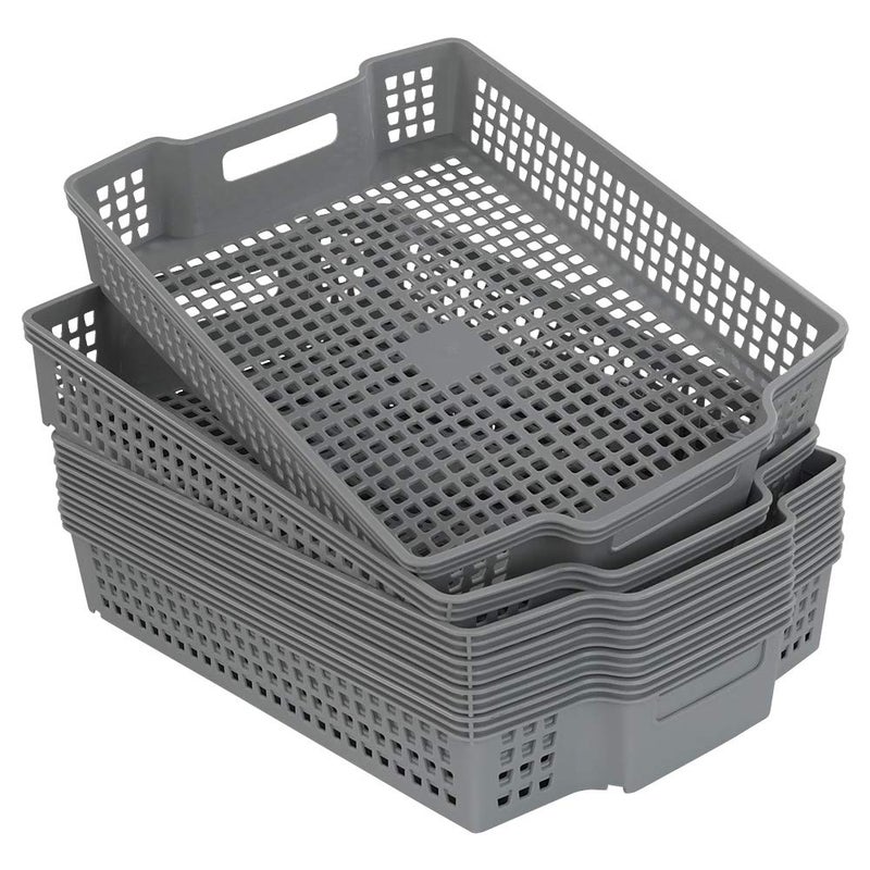 Ggbin Plastic Basket for Organizing, Grey Basket Trays, Set of 6