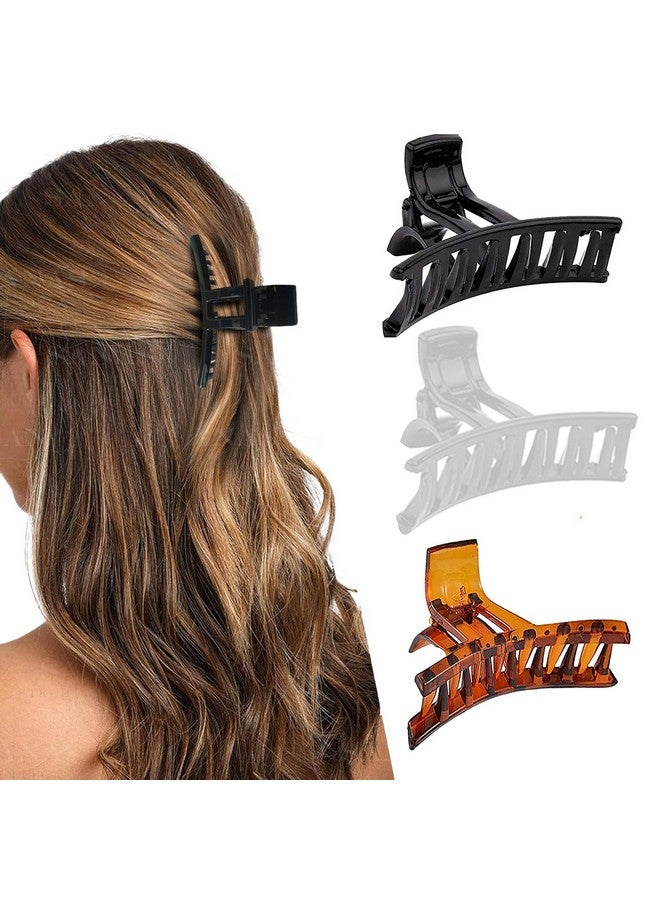 بيردوير مشابك شعر كبيرة الحجم للنساء والفتيات، متعددة الألوان من مادة الأكريليك المطاطية المستوردة، فراشة حجرية (عبوة من 3 قطع متعددة الألوان) مشابك شعر (أسود وأبيض) - Image 1