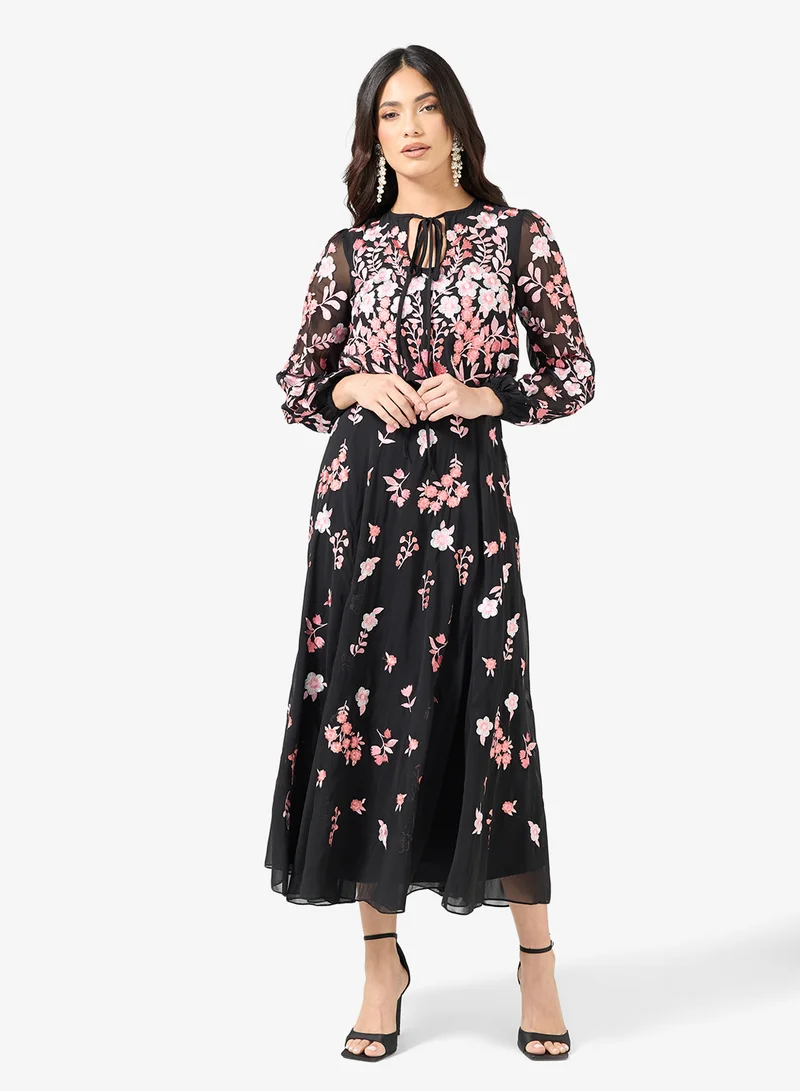 Frock and Frill Embroidered Long Sleeve Maxi Dress