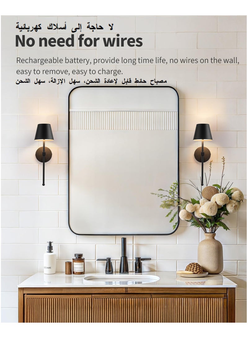 اكسيسن 2 قطعة شمعدان حائط لاسلكي مع جهاز تحكم عن بعد، مصابيح حائط LED قابلة للشحن بالبطارية، إضاءة خافتة بدون خطوات للوحات الحائط، غرفة المعيشة، غرفة النوم، غرفة النوم، المدخل، الحمام، إضاءة ليلية - Image 2