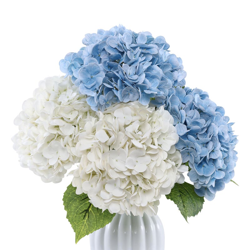 Coferset 4pcs White Blue Lifelike Hydrangea Artificial Flowers 22inch Real Touch Faux Hydrangea Flower Stem for Home Party Wedding Floral Filler Arrangements Ceterpieces BouquetsWhiteBaby Blue - Image 2