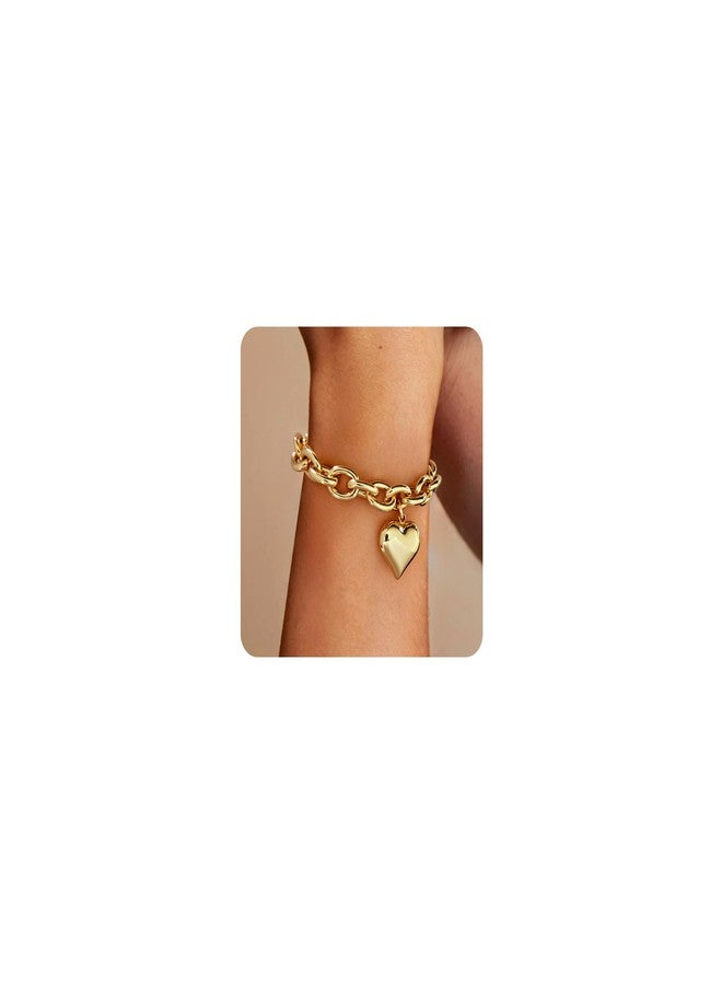 WOWORAMA Chunky Heart Bracelet for Women Polished Chunky Link Chain Bracelets Big Puffy Heart Charm Bracelet Link Statement Bracelets - Image 1