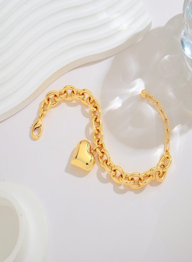 WOWORAMA Chunky Heart Bracelet for Women Polished Chunky Link Chain Bracelets Big Puffy Heart Charm Bracelet Link Statement Bracelets - Image 3