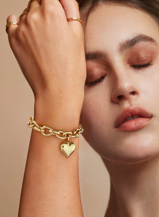 WOWORAMA Chunky Heart Bracelet for Women Polished Chunky Link Chain Bracelets Big Puffy Heart Charm Bracelet Link Statement Bracelets - Image 4
