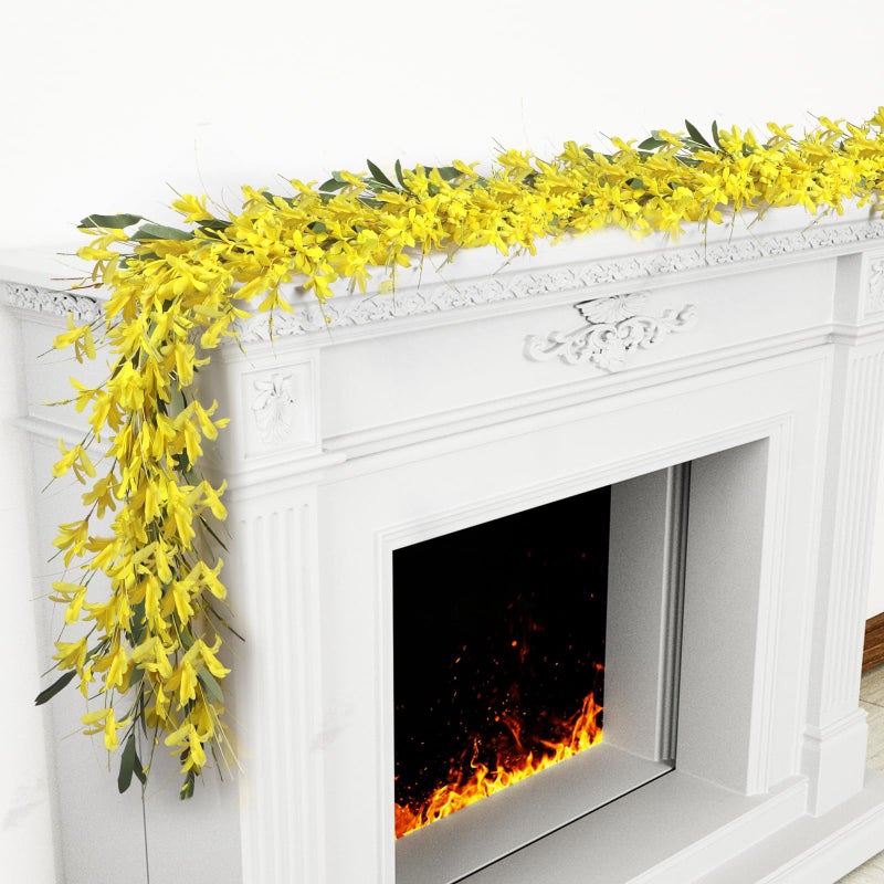 Lokeisna Yellow Forsythia Garland: 6Ft Artificial Spring Summer Garland with Yellow Forsythia & Berries, Green Leaves, All Seasons Garlands for Front Door Window Wall Farmhouse Wedding - Image 1