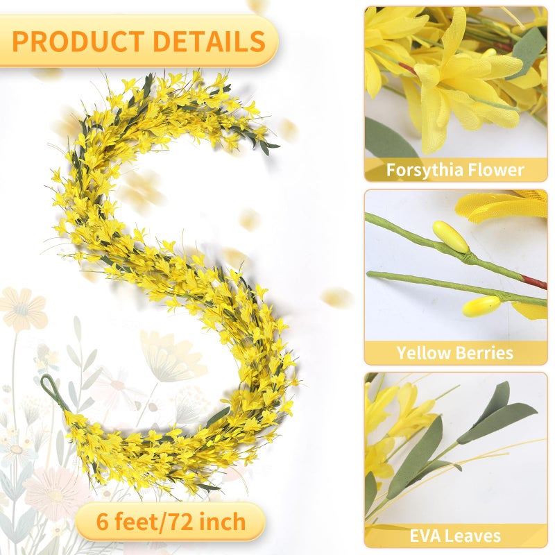 Lokeisna Yellow Forsythia Garland: 6Ft Artificial Spring Summer Garland with Yellow Forsythia & Berries, Green Leaves, All Seasons Garlands for Front Door Window Wall Farmhouse Wedding - Image 2