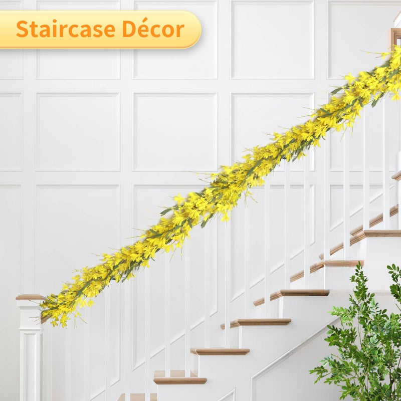 Lokeisna Yellow Forsythia Garland: 6Ft Artificial Spring Summer Garland with Yellow Forsythia & Berries, Green Leaves, All Seasons Garlands for Front Door Window Wall Farmhouse Wedding - Image 5