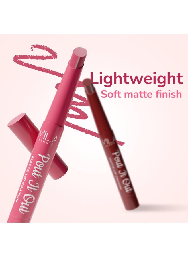 Mila Beaute Mila Beauté Pout It Out Matte Lip Crayon | Highly Pigmented & Enriched With Jojoba Oil | Soft Matte Finish | Creamy & Light Weight Texture | Smooth Glide Application | Shade - (Jasmine 1.25g) - Image 2
