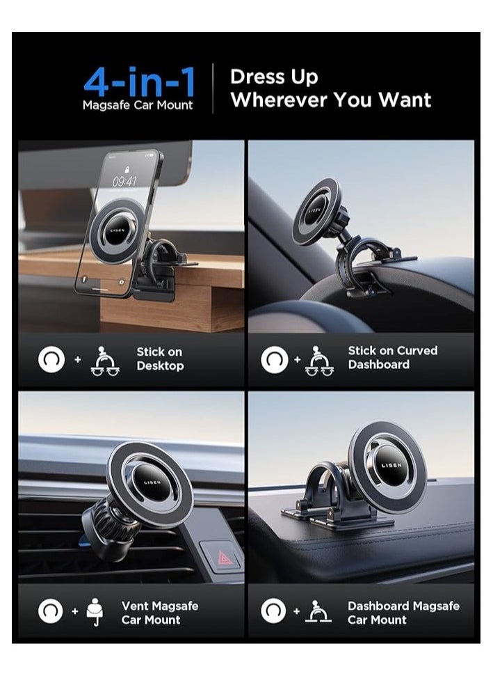 Lisen - Lisen 2 in 1 MagSafe Car Mount for iPhone and Android phone Dashboard & Air Vent Base - Image 1