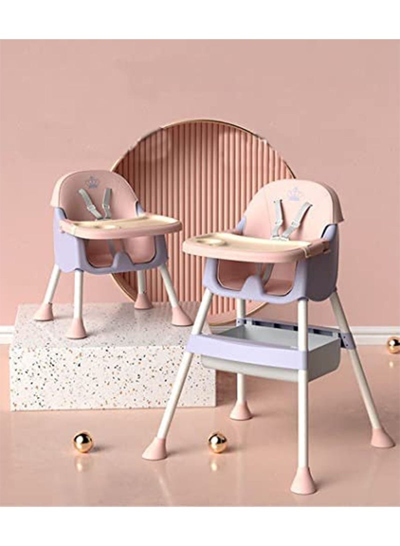 GT-Wheel 3 in1 HighChair for Babies and Toddlers Dinning Adjustable Height(Crown Pink)