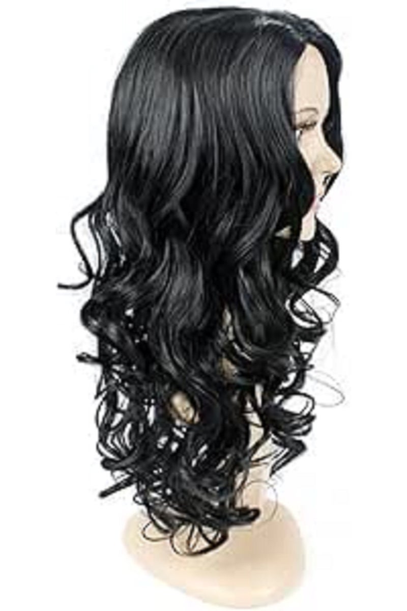 اي سي اي اف باروكة شعر مستعار نسائية أنيقة مجعدة ومموجة طويلة باللون الأسود من ECIF، 2724646991789 - Image 1