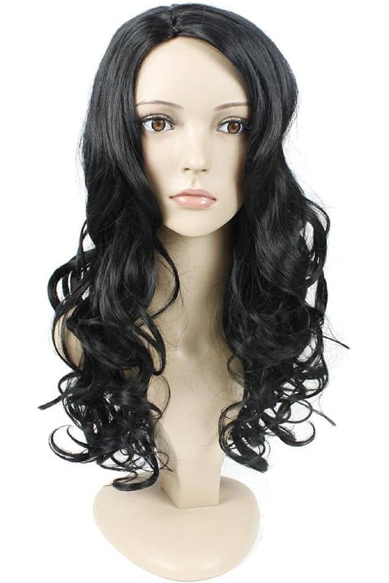 اي سي اي اف باروكة شعر مستعار نسائية أنيقة مجعدة ومموجة طويلة باللون الأسود من ECIF، 2724646991789 - Image 2