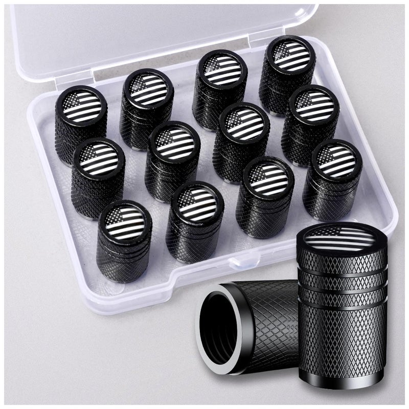 Muzioiernsu American Flag Tire Valve Stem Caps Aluminum USA Caps Black Universal Dust Proof Covers for Cars Trucks Bikes Motorcycles Bicycles Corrosion Resistant Black and White National Flag 12PCS - Image 3