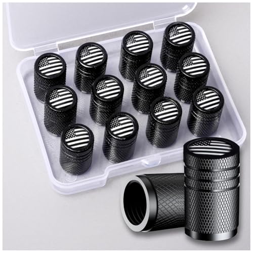 Muzioiernsu American Flag Tire Valve Stem Caps Aluminum USA Caps Black Universal Dust Proof Covers for Cars Trucks Bikes Motorcycles Bicycles Corrosion Resistant Black and White National Flag 12PCS - Image 1