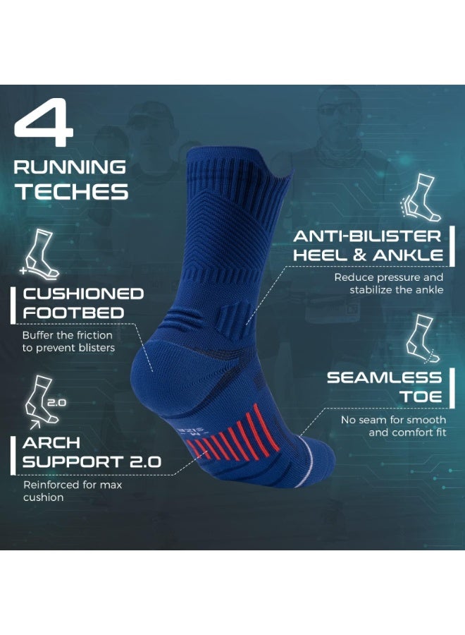 GNAFOTU 3 Pairs Coolmax Compression Running Socks, Thick Mens Hiking Crew Socks, Cushion Anti-Blister Moisture Wicking Athletic Socks (L) - Assorted Colors - Image 5