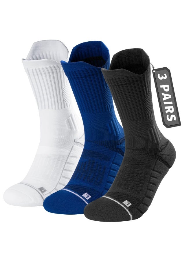 GNAFOTU 3 Pairs Coolmax Compression Running Socks, Thick Mens Hiking Crew Socks, Cushion Anti-Blister Moisture Wicking Athletic Socks (L) - Assorted Colors - Image 1