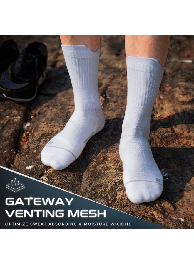 GNAFOTU 3 Pairs Coolmax Compression Running Socks, Thick Mens Hiking Crew Socks, Cushion Anti-Blister Moisture Wicking Athletic Socks (L) - Assorted Colors - Image 3