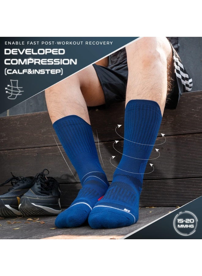 GNAFOTU 3 Pairs Coolmax Compression Running Socks, Thick Mens Hiking Crew Socks, Cushion Anti-Blister Moisture Wicking Athletic Socks (L) - Assorted Colors - Image 4