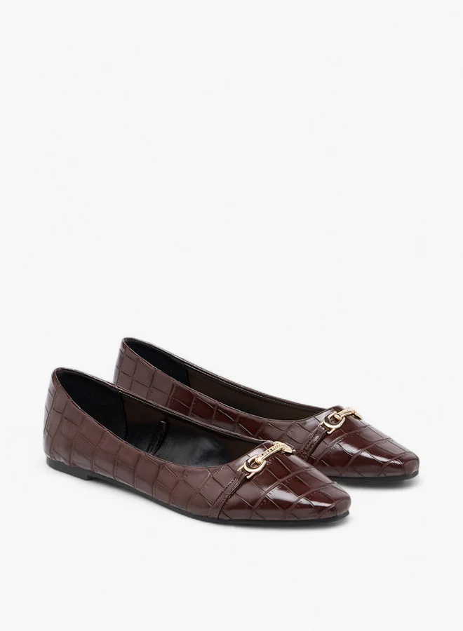 Flora Bella By Shoexpress Women Textured Slip-On Ballerina Shoes with Metal Accent