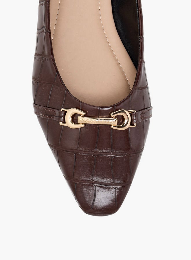 Flora Bella By Shoexpress Women Textured Slip-On Ballerina Shoes with Metal Accent  - Image 4