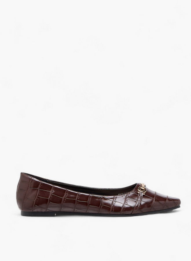 Flora Bella By Shoexpress Women Textured Slip-On Ballerina Shoes with Metal Accent  - Image 3