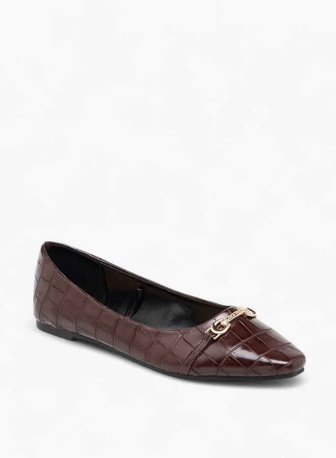 Flora Bella By Shoexpress Women Textured Slip-On Ballerina Shoes with Metal Accent