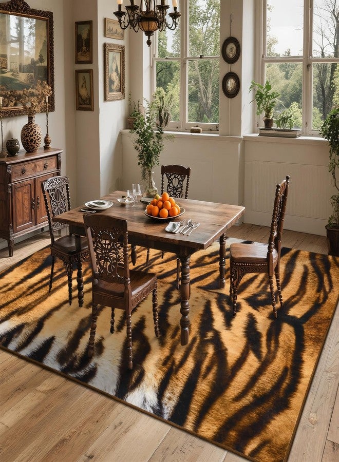 DweIke Washable Area Rugs for Living Room, 4x6 Soft Bedroom Rugs, Cowhide Print Non-Slip Animal Rug, Stain Resistant Throw Carpet for Office Nursery Dining Room Western Home Decor, Brown - Image 4