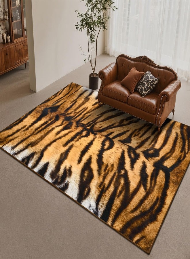 DweIke Washable Area Rugs for Living Room, 4x6 Soft Bedroom Rugs, Cowhide Print Non-Slip Animal Rug, Stain Resistant Throw Carpet for Office Nursery Dining Room Western Home Decor, Brown - Image 2