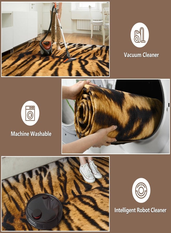 DweIke Washable Area Rugs for Living Room, 4x6 Soft Bedroom Rugs, Cowhide Print Non-Slip Animal Rug, Stain Resistant Throw Carpet for Office Nursery Dining Room Western Home Decor, Brown - Image 5