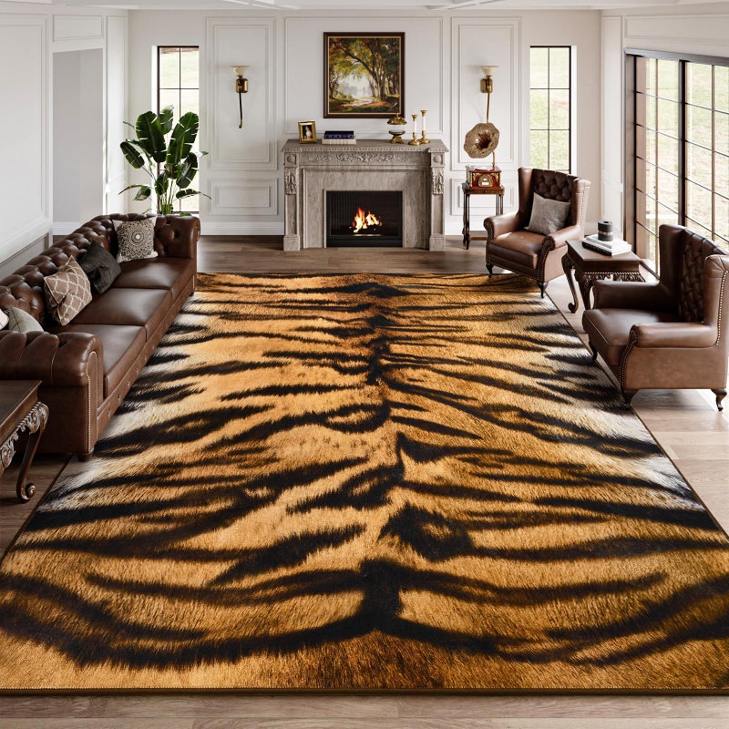 DweIke Washable Area Rugs for Living Room, 4x6 Soft Bedroom Rugs, Cowhide Print Non-Slip Animal Rug, Stain Resistant Throw Carpet for Office Nursery Dining Room Western Home Decor, Brown - Image 1