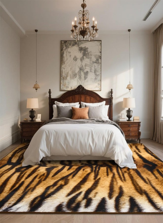 DweIke Washable Area Rugs for Living Room, 4x6 Soft Bedroom Rugs, Cowhide Print Non-Slip Animal Rug, Stain Resistant Throw Carpet for Office Nursery Dining Room Western Home Decor, Brown - Image 3