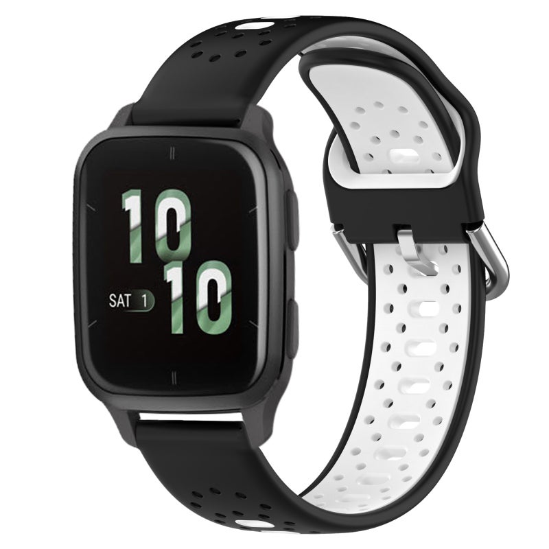S-TOP For Garmin Forerunner Sq2 20mm Breathable Two-Color Silicone Watch Band(Black+White) - Image 1