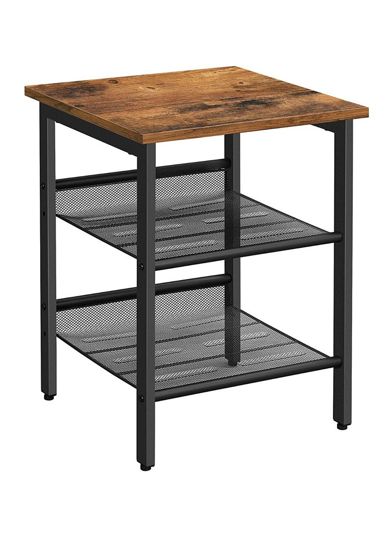 VASAGLE LET23X Nightstand with 2 Adjustable Mesh Shelves, Side Table for Living Room End Table - Rustic Brown - Image 1