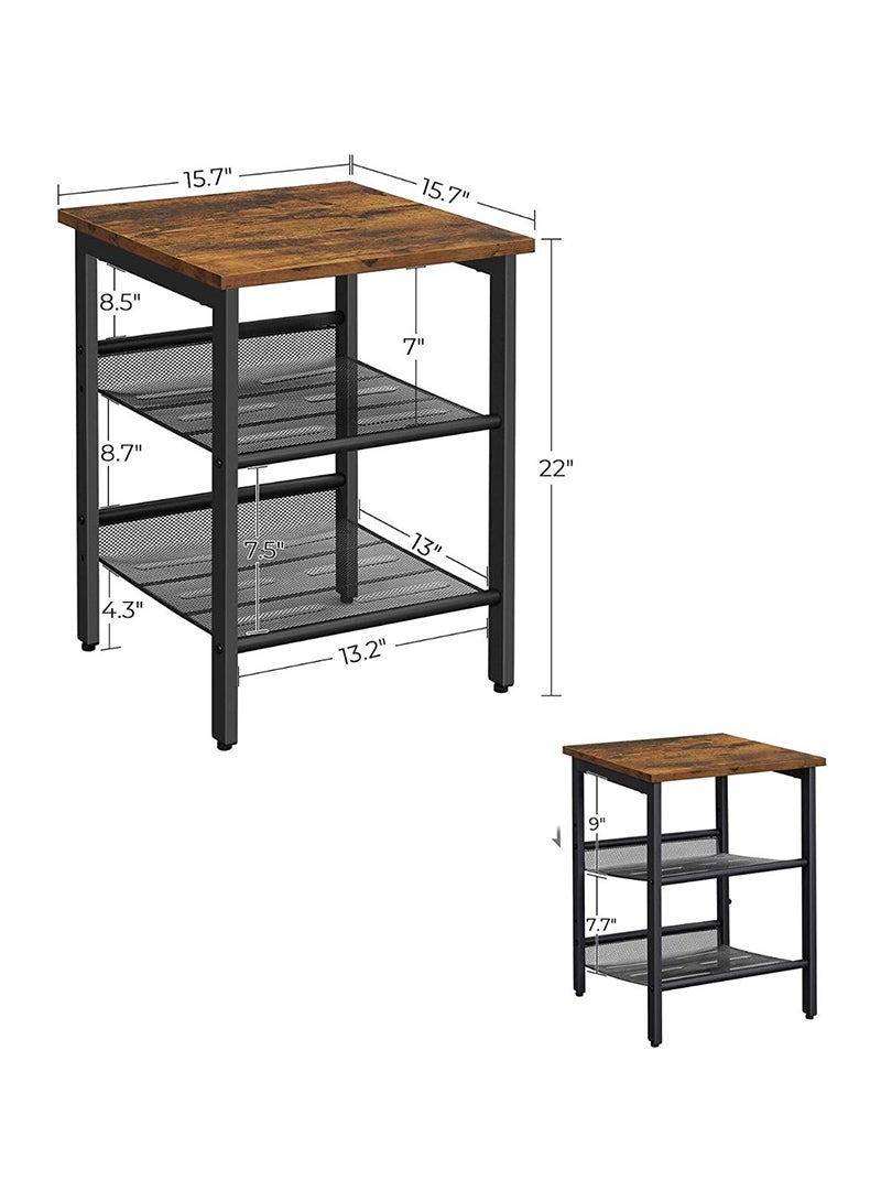 VASAGLE LET23X Nightstand with 2 Adjustable Mesh Shelves, Side Table for Living Room End Table - Rustic Brown - Image 5