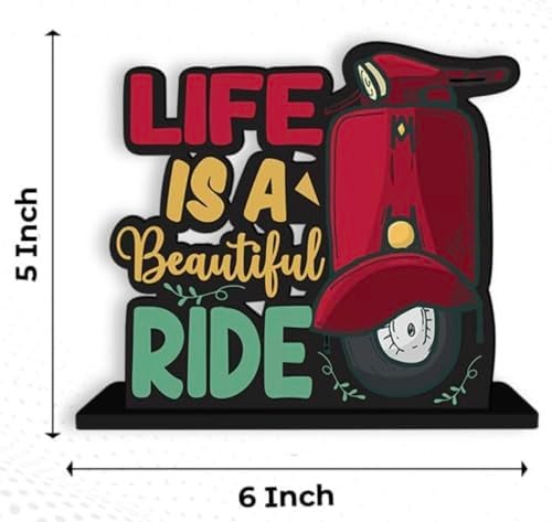 My Creative Hut® Wooden Quotes Table Decor for Office Table Showpiece , Home Decoration , Living Room , Modern Gifting Item (Life is a Beautiful Ride, 6 x 6) - Image 2