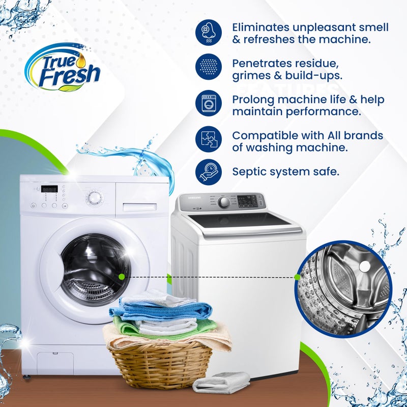 True Fresh Washing Machine Cleaner Descaler 15 Pack Tablets, Deep Cleaning Deodorizer for HE Front & Top Load Washers, Eliminates Odor Buildup Residue Grime, Cleans Drum Pump Valve Hoses Septic Safe - Image 2