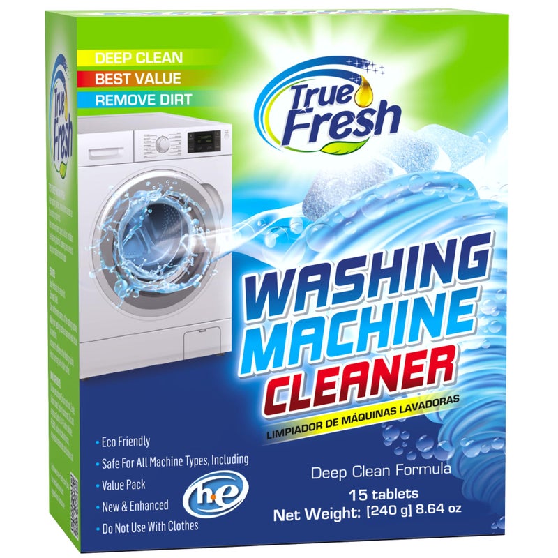 True Fresh Washing Machine Cleaner Descaler 15 Pack Tablets, Deep Cleaning Deodorizer for HE Front & Top Load Washers, Eliminates Odor Buildup Residue Grime, Cleans Drum Pump Valve Hoses Septic Safe - Image 1