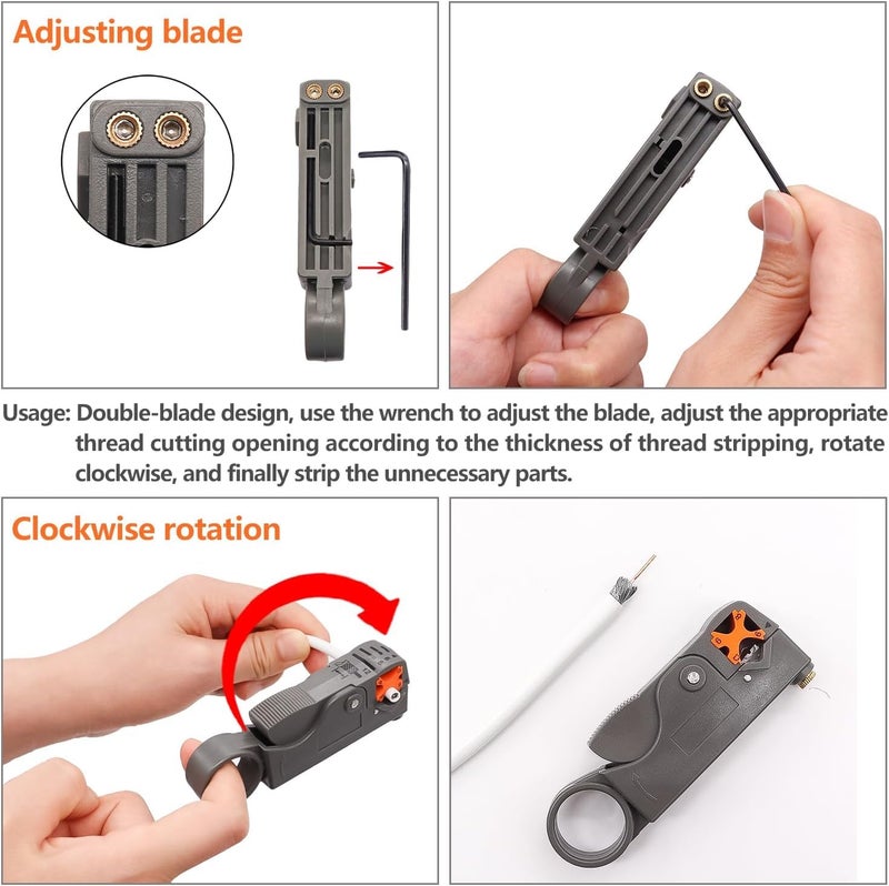 SPIN CART Coax Coaxial Cable Wire Stripper Cutter Tool (2 Blade Model) for RG59 RG58 RG6 RG11 (1) - Image 2