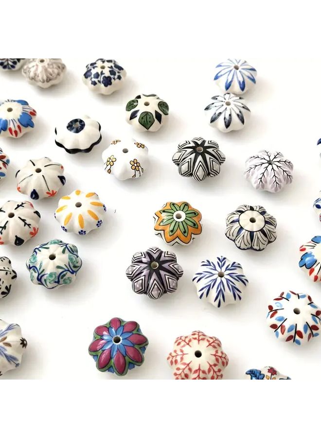 Mixed Color 6pcs Hand Painted Bohemian Ceramic Drawer Knobs Vintage Floral Pattern - Image 1