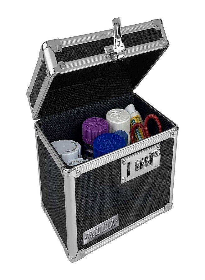 Vaultz Locking Medicine Box with Combination Lock - Secure Metal Lock Box Safe for Medication, Pills & Valuables, Small Lockbox with Code, Portable Storage Case, Black - Image 1