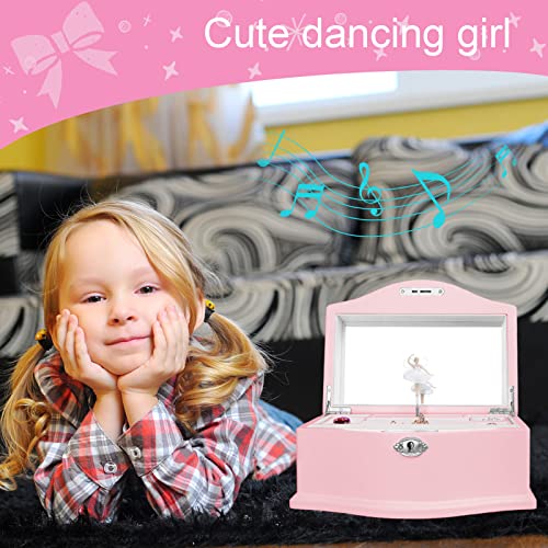 Jozen Gift Wooden Ballerina Musical Jewelry Box with Mirror&Tassel Key for Girls,Musical Keepsake Box,Kid's Jewelry Storage Music Box,Gift for holidays,New Year,Birthday and Friends- Pink, - Image 5