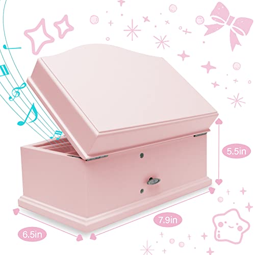 Jozen Gift Wooden Ballerina Musical Jewelry Box with Mirror&Tassel Key for Girls,Musical Keepsake Box,Kid's Jewelry Storage Music Box,Gift for holidays,New Year,Birthday and Friends- Pink, - Image 3